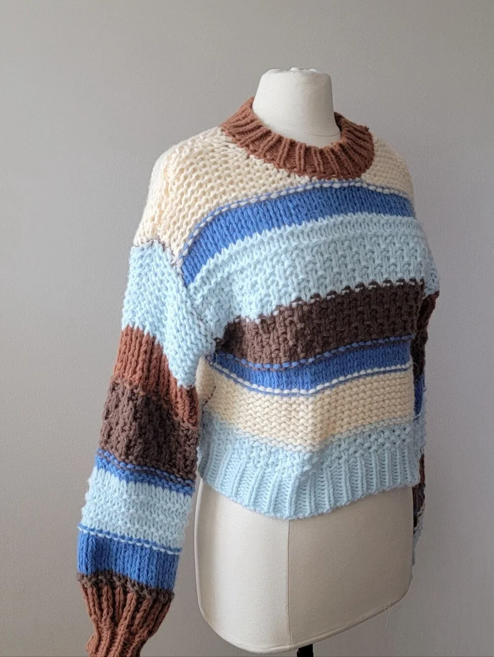 Altar'd State Women's XS Crew Neck Striped Pullover Sweater Long Sleeve Knit
